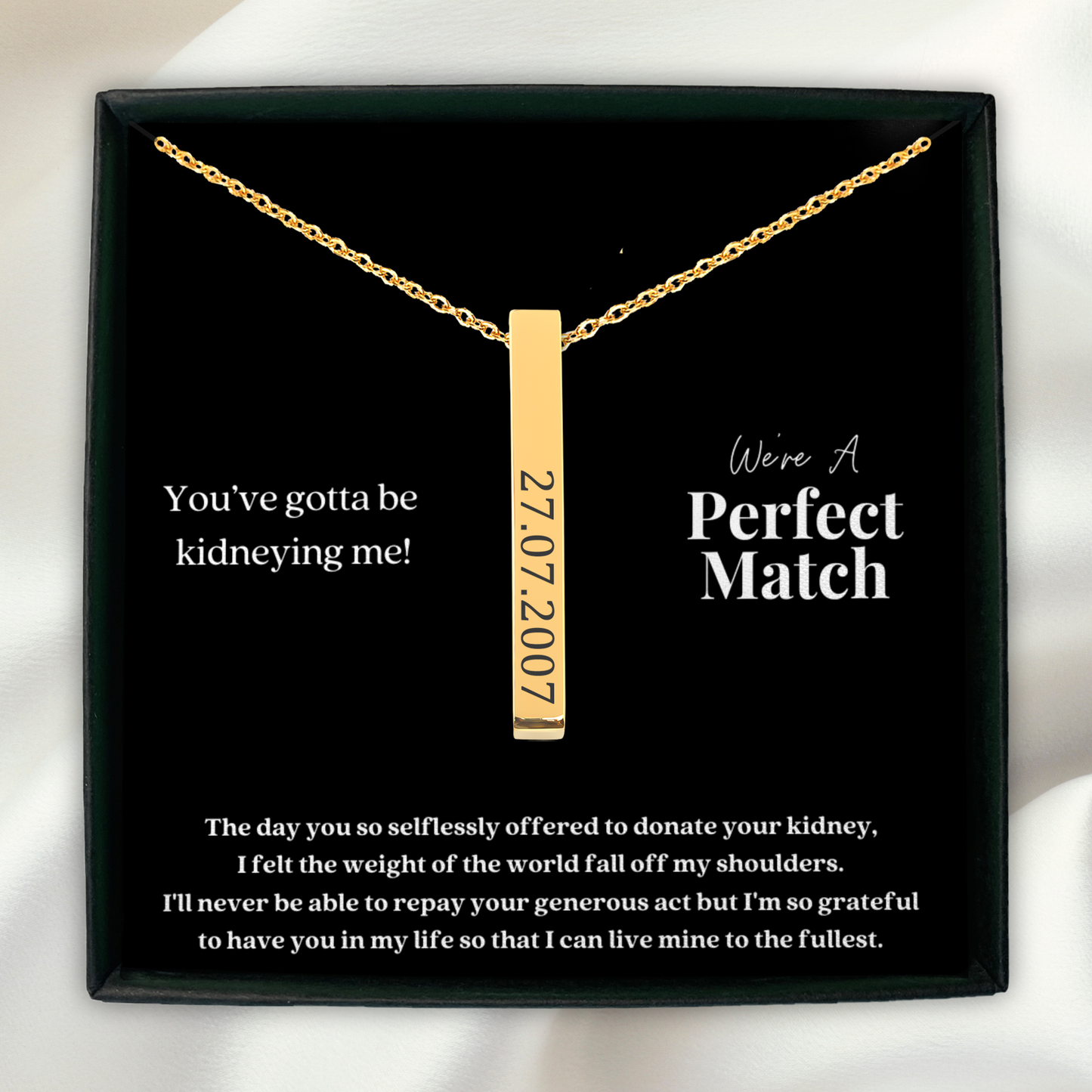 Kidney Donor Perfect Match Custom Date Vertical Bar Necklace