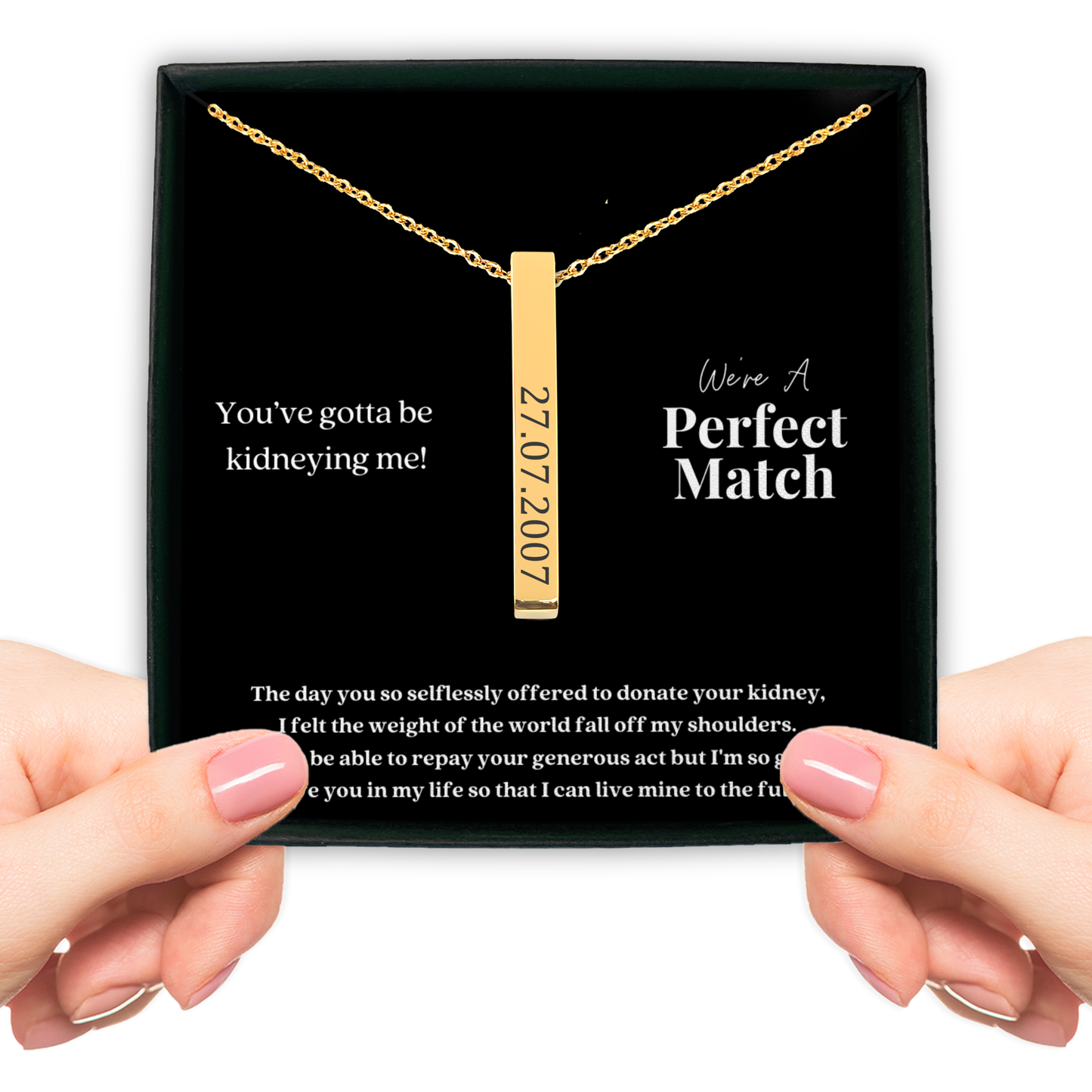 Kidney Donor Perfect Match Custom Date Vertical Bar Necklace