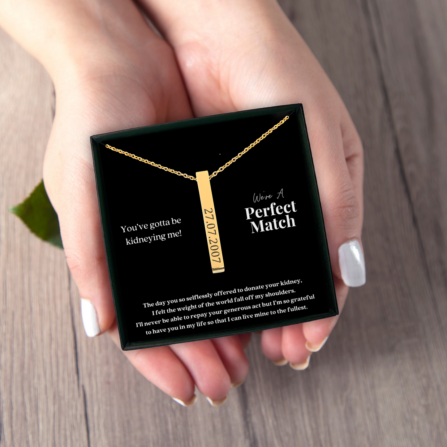 Kidney Donor Perfect Match Custom Date Vertical Bar Necklace