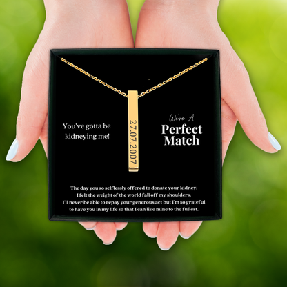 Kidney Donor Perfect Match Custom Date Vertical Bar Necklace