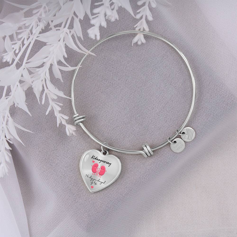 Kidney Donor 'Kidneyversary' Personalized Heart Pendant Bracelet