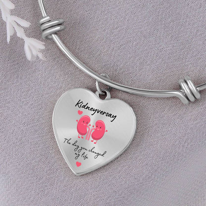 Kidney Donor 'Kidneyversary' Personalized Heart Pendant Bracelet