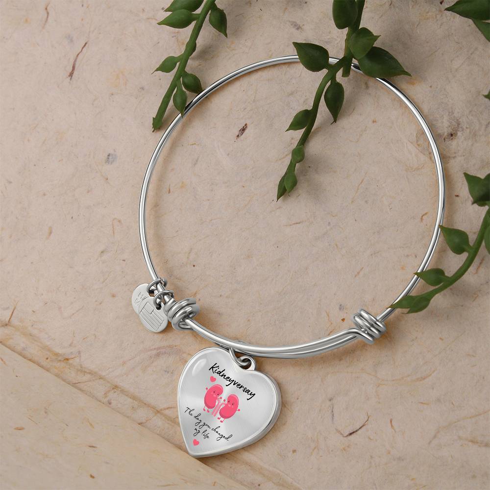 Kidney Donor 'Kidneyversary' Personalized Heart Pendant Bracelet