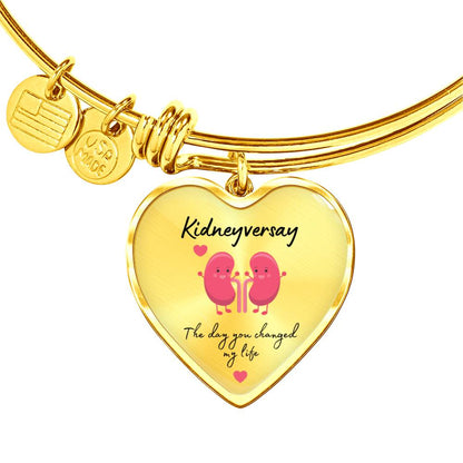 Kidney Donor 'Kidneyversary' Personalized Heart Pendant Bracelet