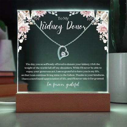 Kidney Donor Forever Grateful Bundle — Pendant Necklace and LED Acrylic Plaque