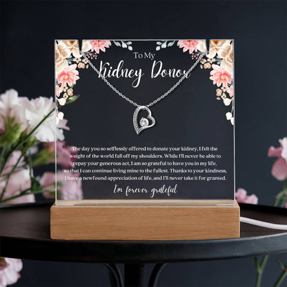 Kidney Donor Forever Grateful Bundle — Pendant Necklace and LED Acrylic Plaque