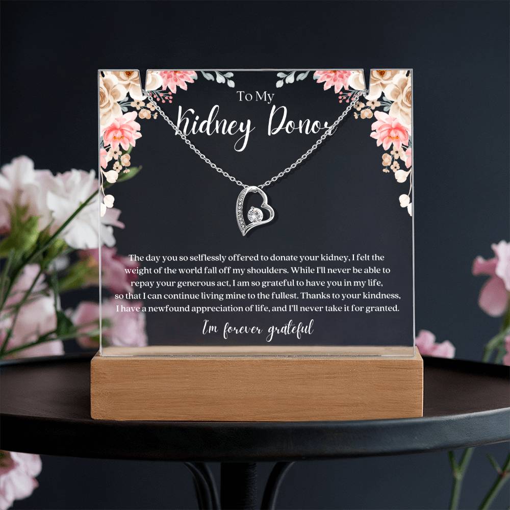 Kidney Donor Forever Grateful Bundle — Pendant Necklace and LED Acrylic Plaque