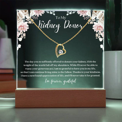 Kidney Donor Forever Grateful Bundle — Pendant Necklace and LED Acrylic Plaque