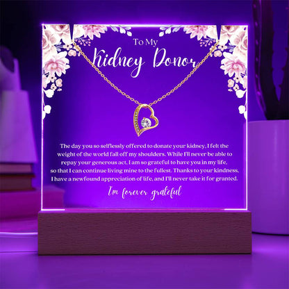 Kidney Donor Forever Grateful Bundle — Pendant Necklace and LED Acrylic Plaque