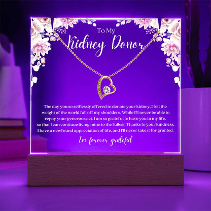 Kidney Donor Forever Grateful Bundle — Pendant Necklace and LED Acrylic Plaque