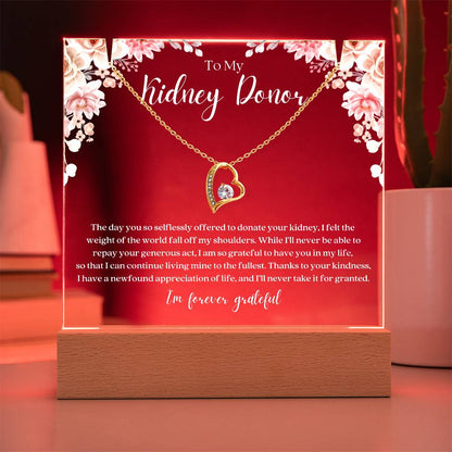 Kidney Donor Forever Grateful Bundle — Pendant Necklace and LED Acrylic Plaque