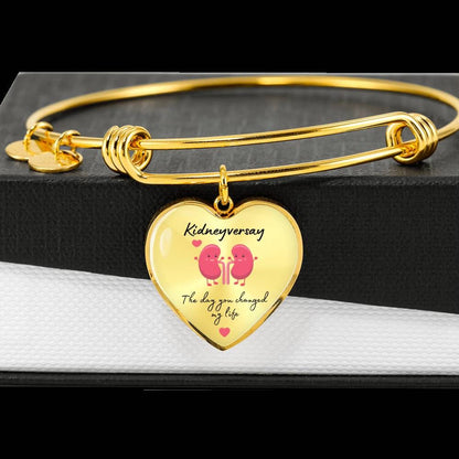 ShineOn Fulfillment Jewelry Heart Pendant Gold Bangle / No Kidney Donor 'Kidneyversary' Personalized Heart Pendant Bracelet